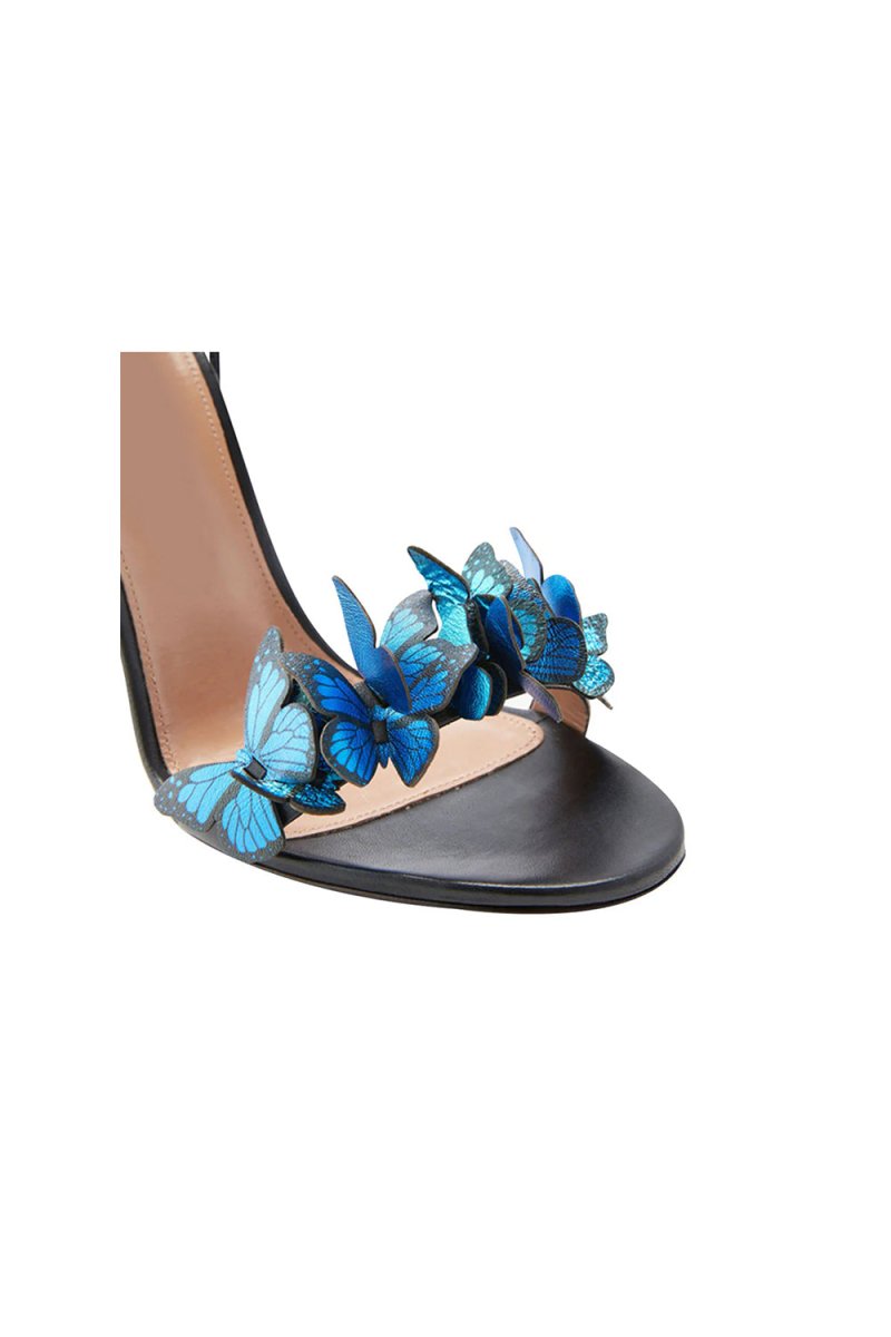 Gold Butterfly Embellished Lace Up High Heel Sandals - KissProm