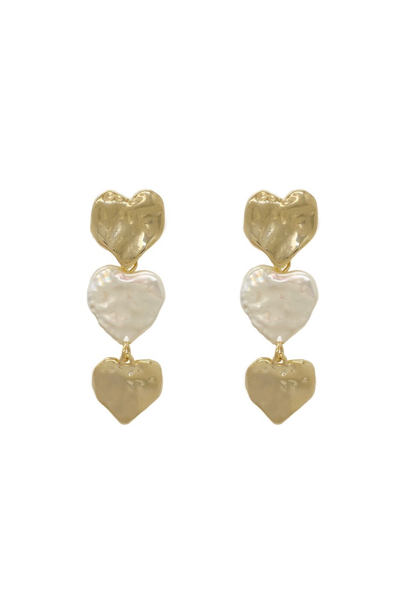 Gold Heart Shape Pearl Earrings - KissProm