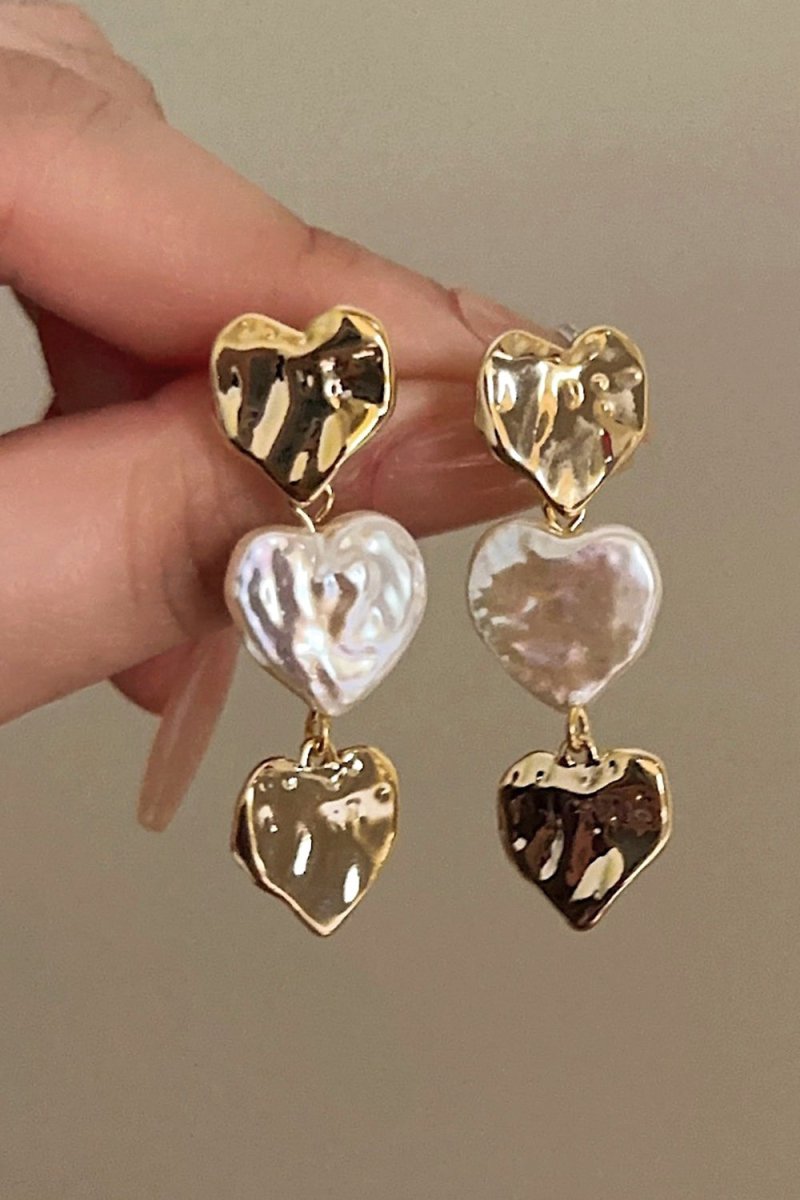 Gold Heart Shape Pearl Earrings - KissProm