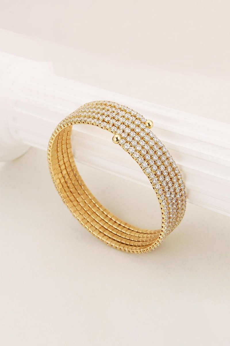 Gold Wrap Cuff MultiLayer Rhinestone Bracelets - KissProm