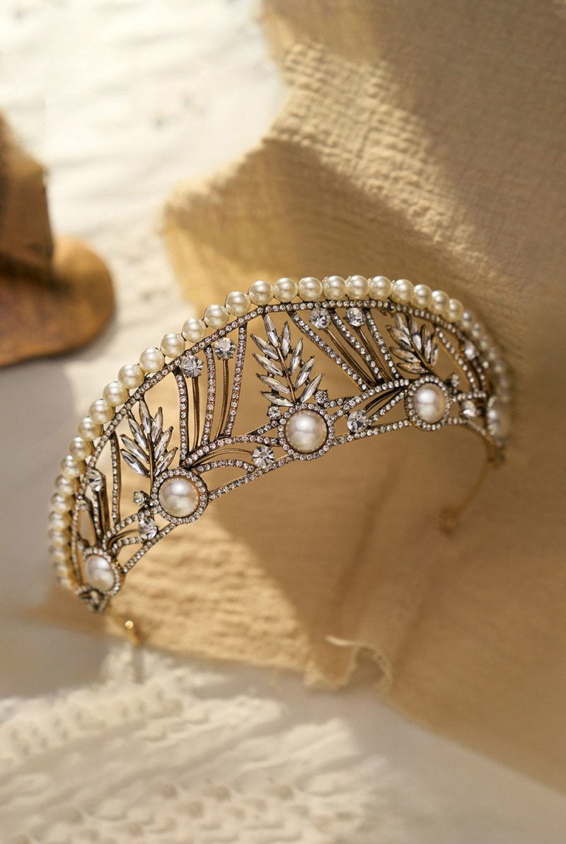 Gold Pearl Wedding Tiara - KissProm