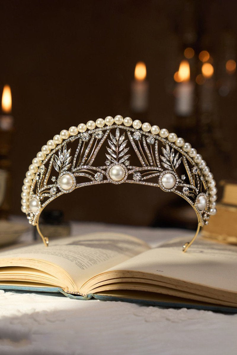 Gold Pearl Wedding Tiara - KissProm