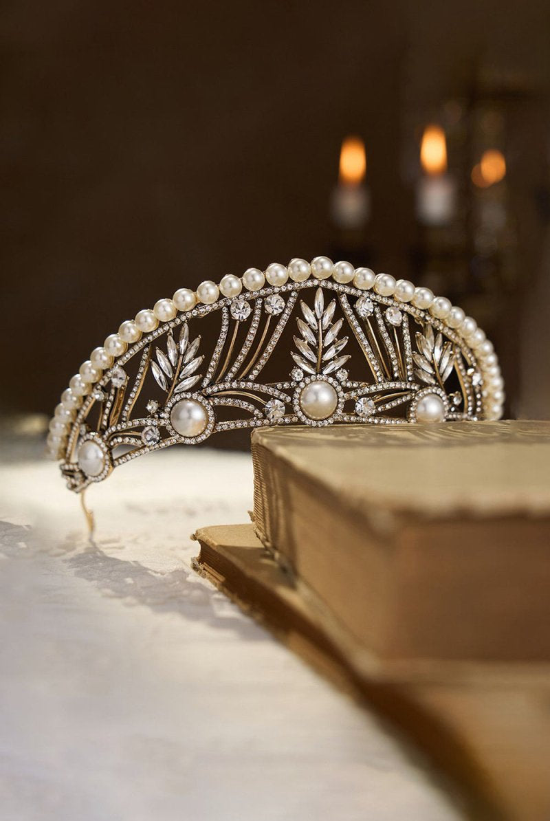 Gold Pearl Wedding Tiara - KissProm