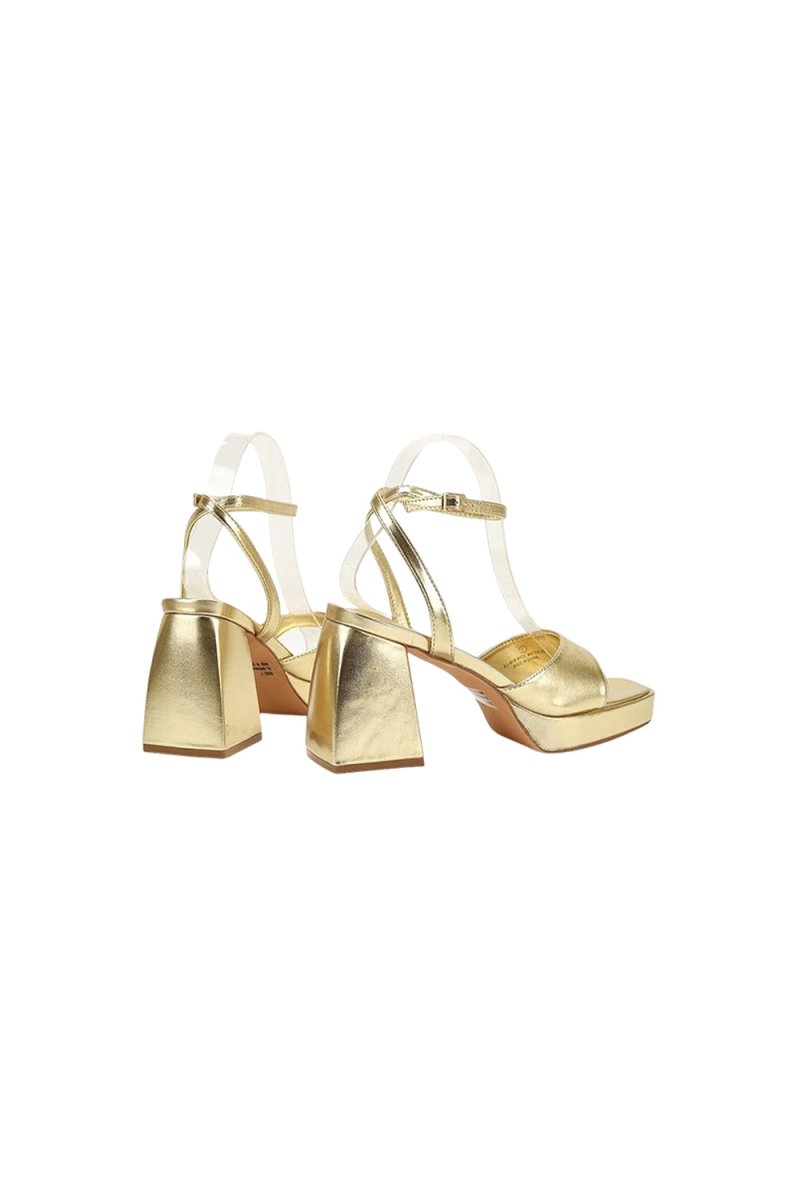 Gold Peep Toe Ankle Strap Chunky Heel Prom Shoes - KissProm