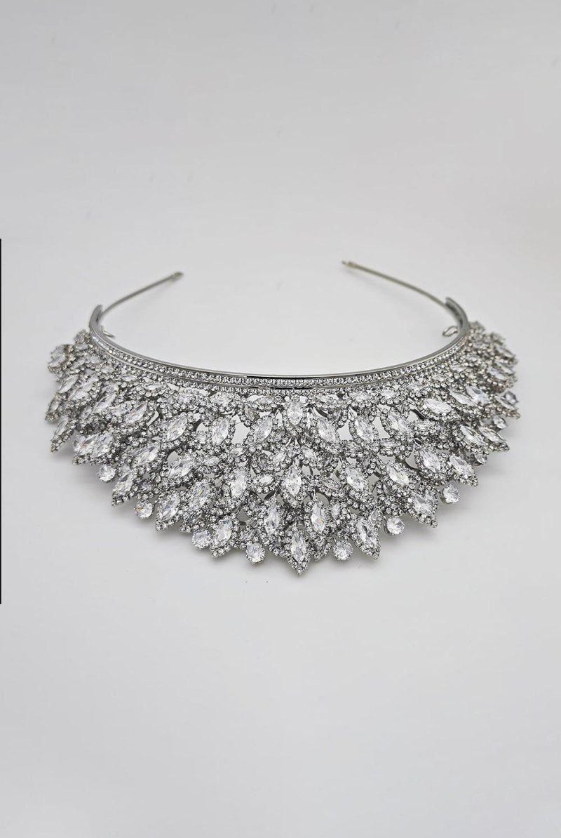 Silver Rheinstone Large Pageant Tiara - KissProm