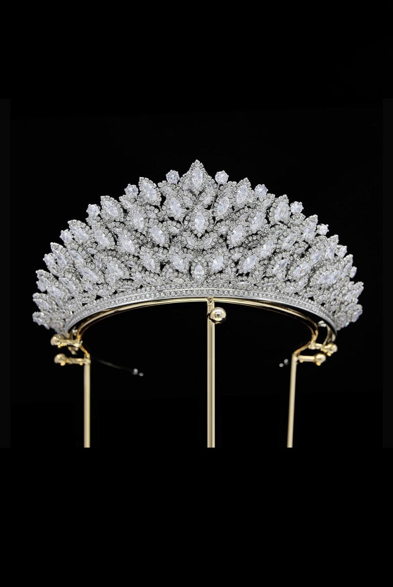 Silver Rheinstone Large Pageant Tiara - KissProm