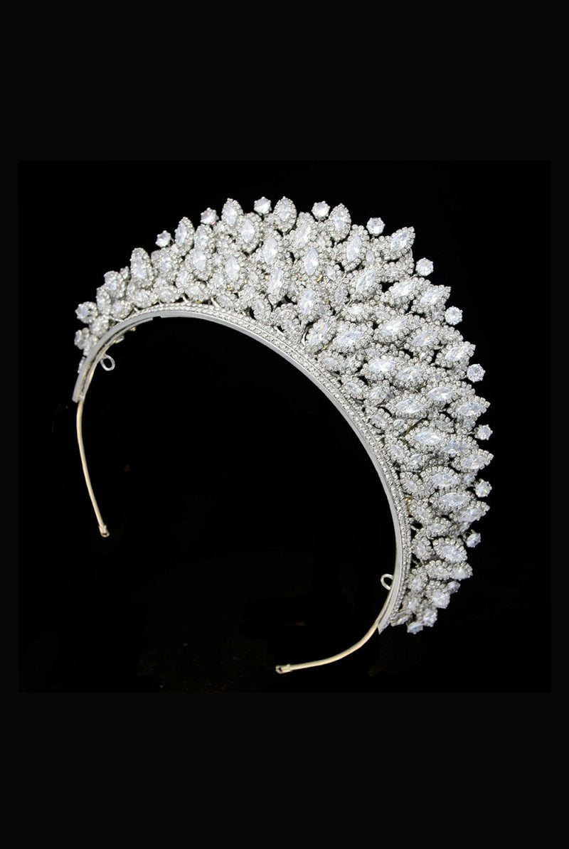 Silver Rheinstone Large Pageant Tiara - KissProm