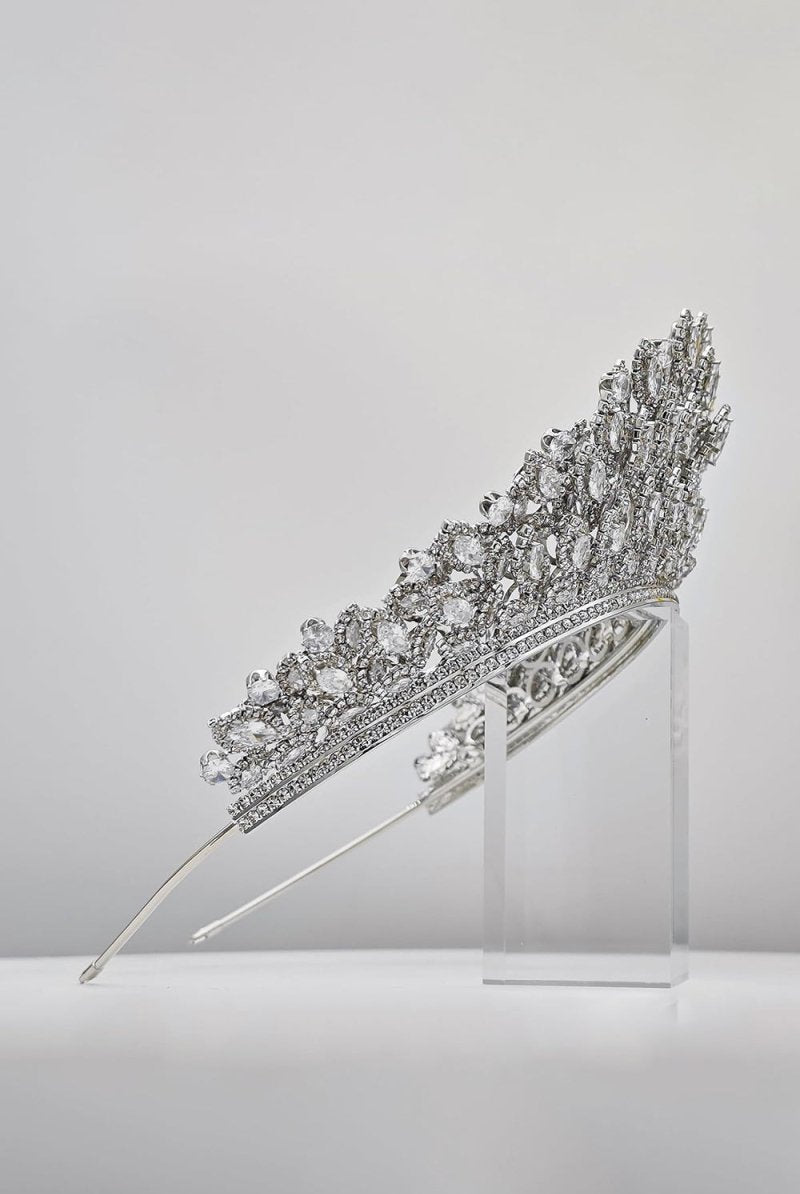 Silver Rheinstone Large Pageant Tiara - KissProm