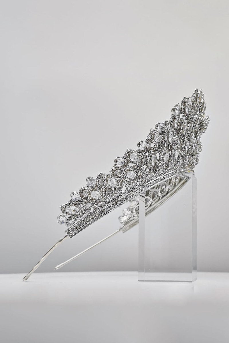 Silver Rheinstone Large Pageant Tiara - KissProm