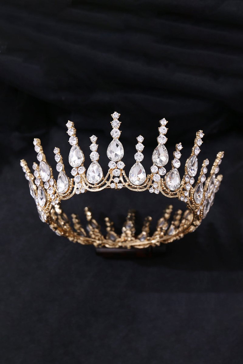 Gold Sparkly Round Crystal Princess Crown - KissProm