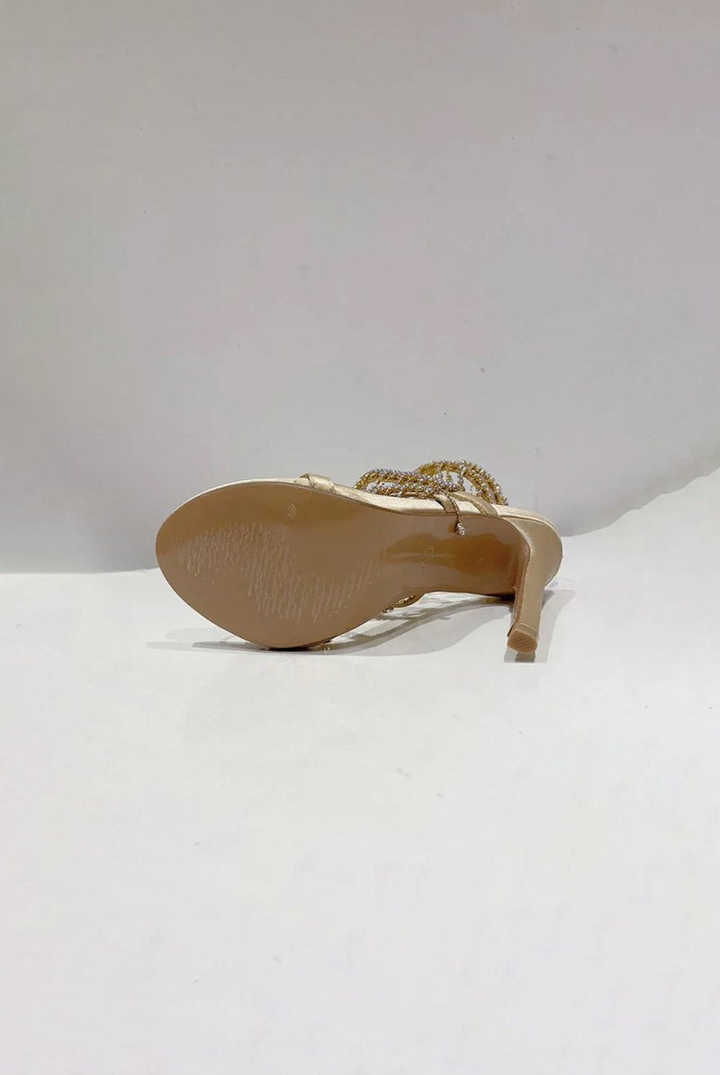 Golden Sparkly Strappy High Heeled Sandals With Tassel