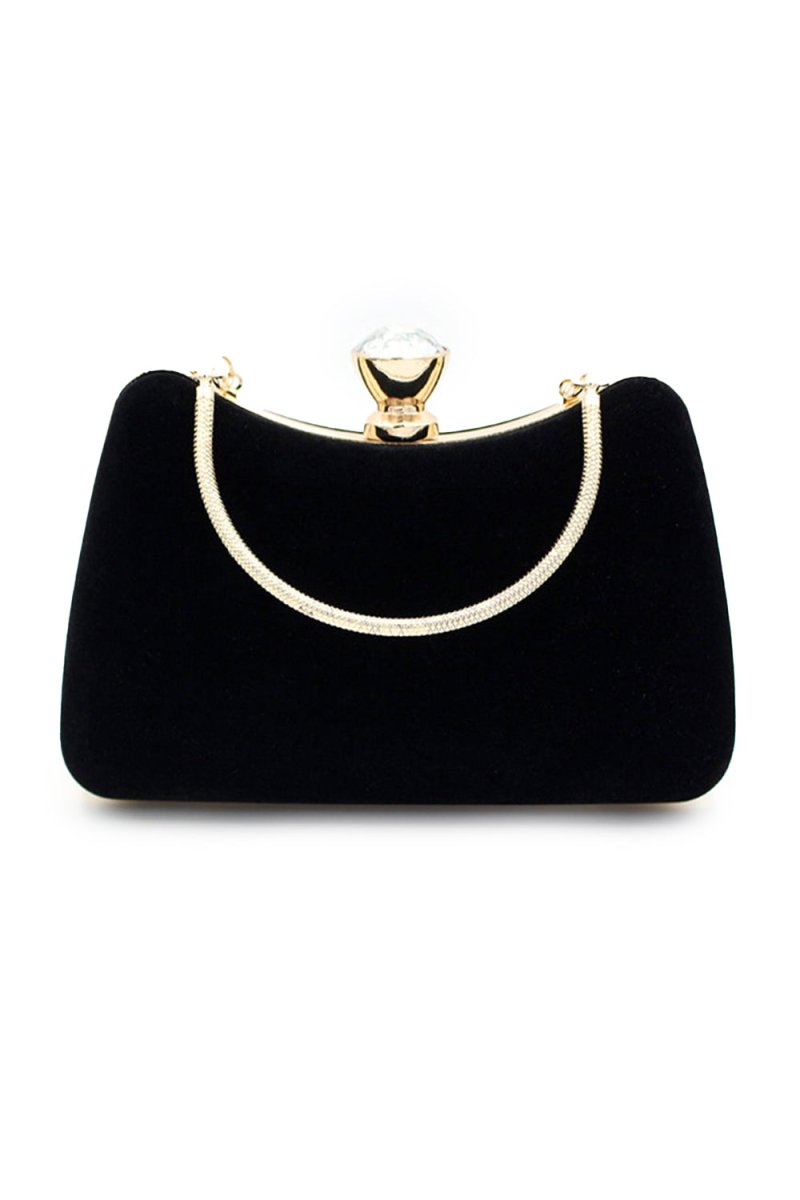 Graceful Black Rhinestone Handle Clutch Bag - KissProm