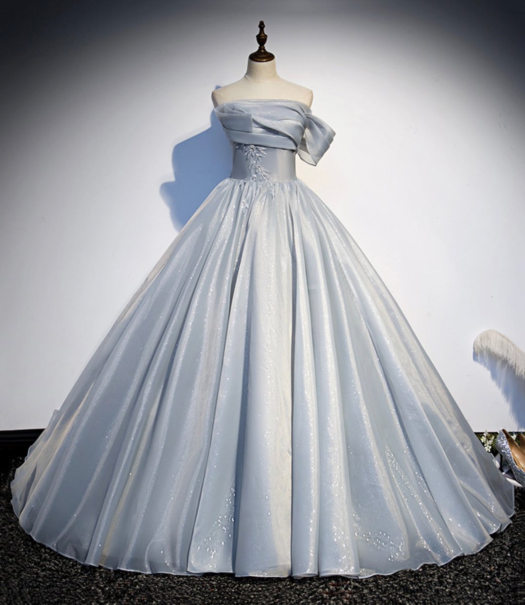KissProm Gray Satin Long Ball Gown Quinceanera Dresses, Grey / 00