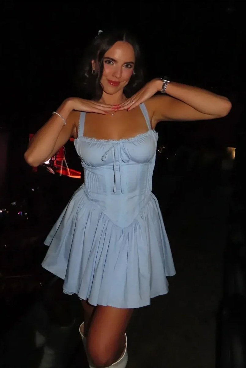 Graye | Blue - Square Neck A Line Satin Homecoming Dresses With Bow