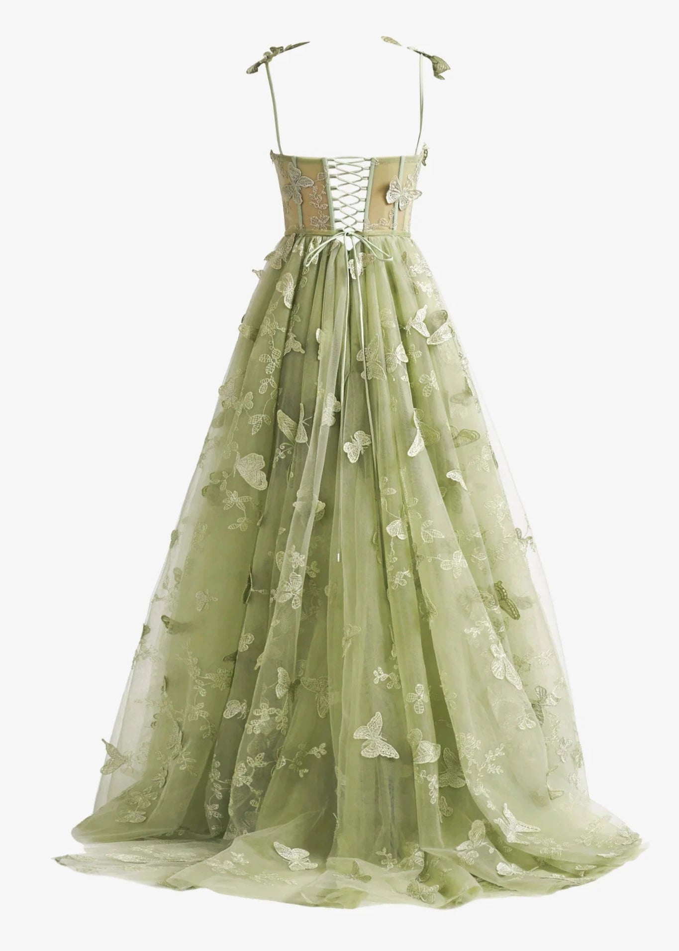 Lydia |A-line Butterfly Lace Lilac Corset Prom Dress with Slit