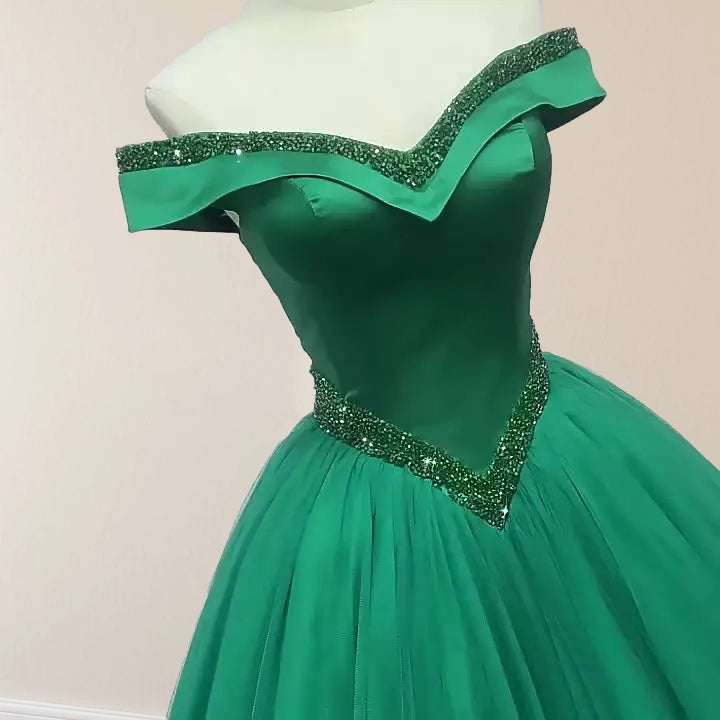 Green Beading Off the Shoulder Floor Length Quinceanera Dresses
