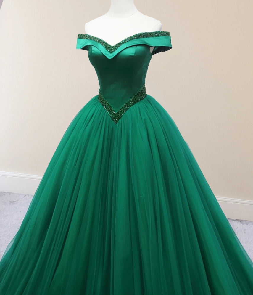 Green Beading Off the Shoulder Floor Length Quinceanera Dresses