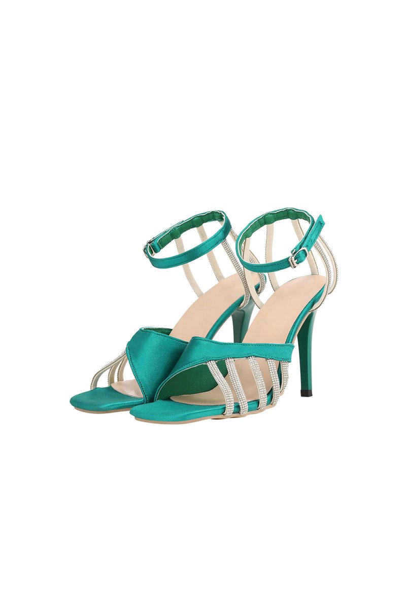 Green Buckle Fish Mouth High Heel Shoes - KissProm