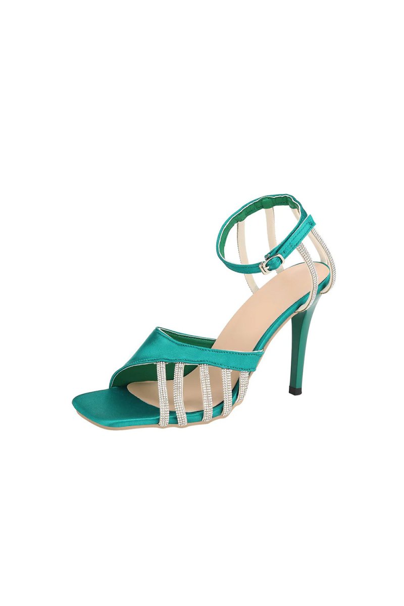Green Buckle Fish Mouth High Heel Shoes - KissProm