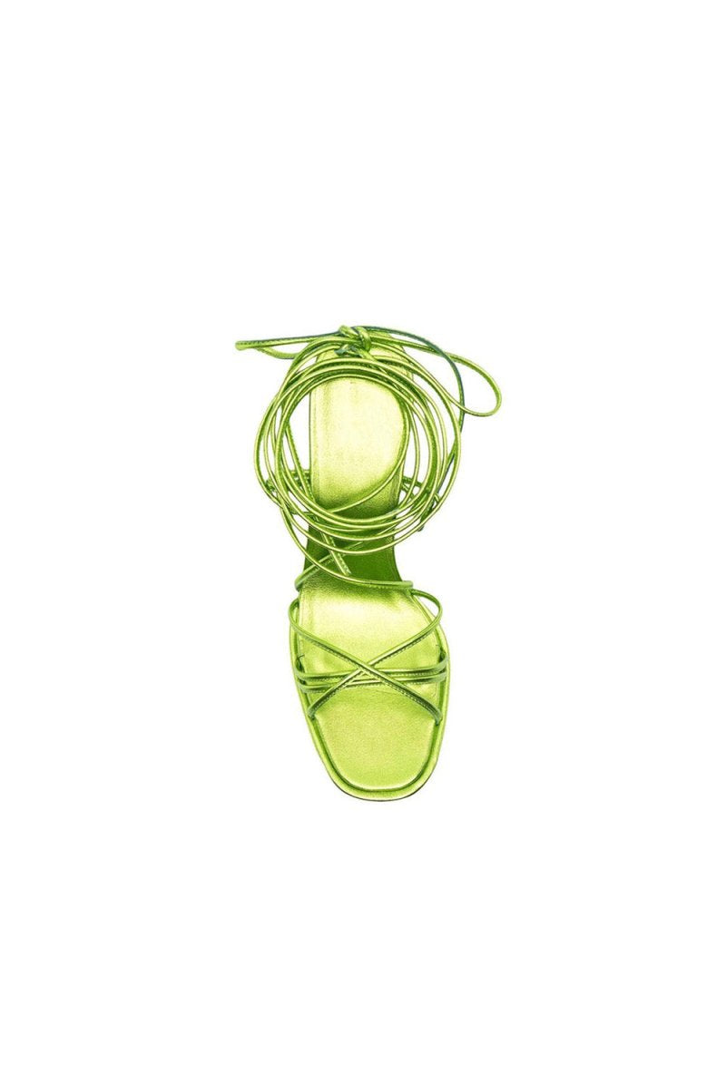 Green Lace Up Leather High Heel Platform Sandals