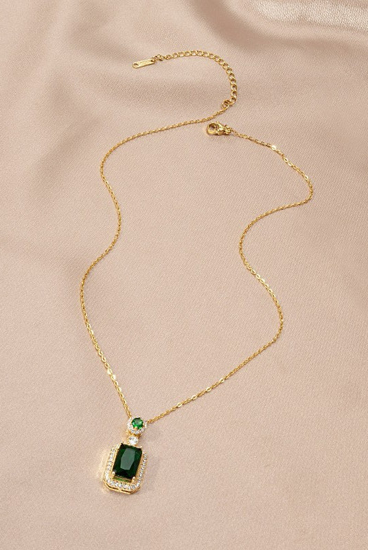 Green Zircon Pendant Necklace - KissProm
