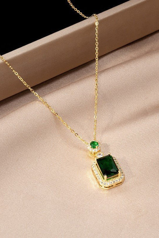 Green Zircon Pendant Necklace - KissProm
