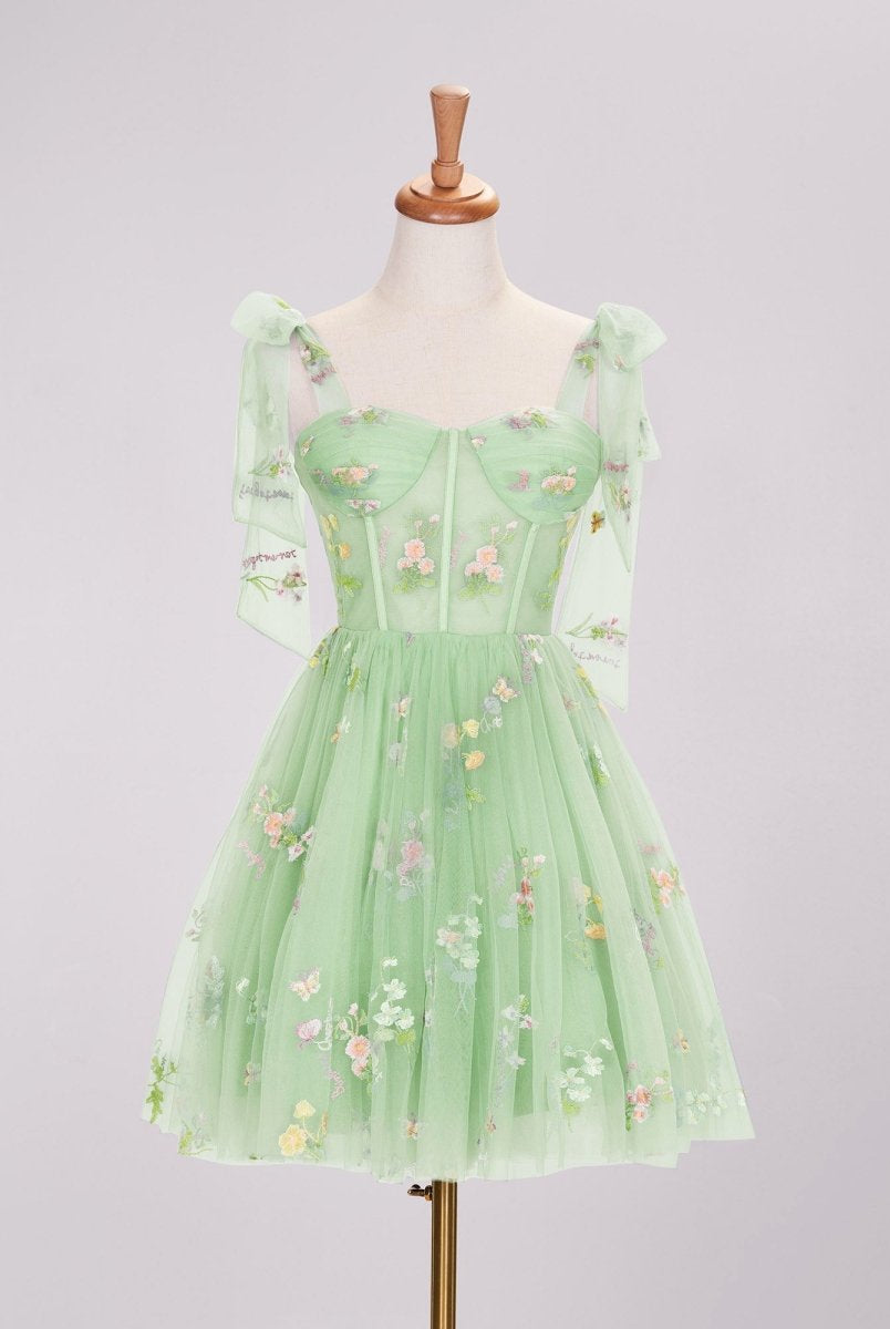 Caila | Trendy A Line Spaghetti Straps Short Homecoming Dress with Embroidery