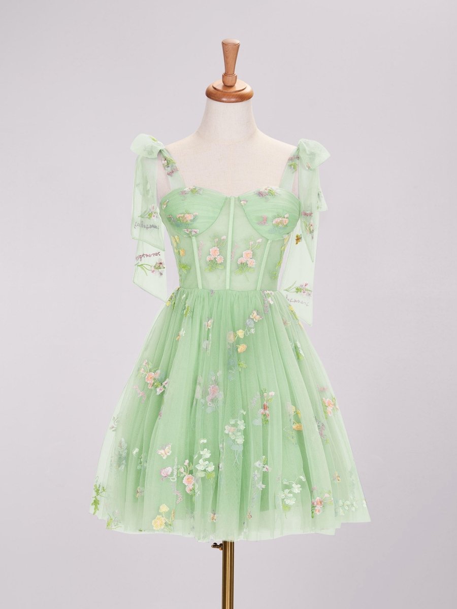 Caila | Trendy A Line Spaghetti Straps Short Homecoming Dress with Embroidery