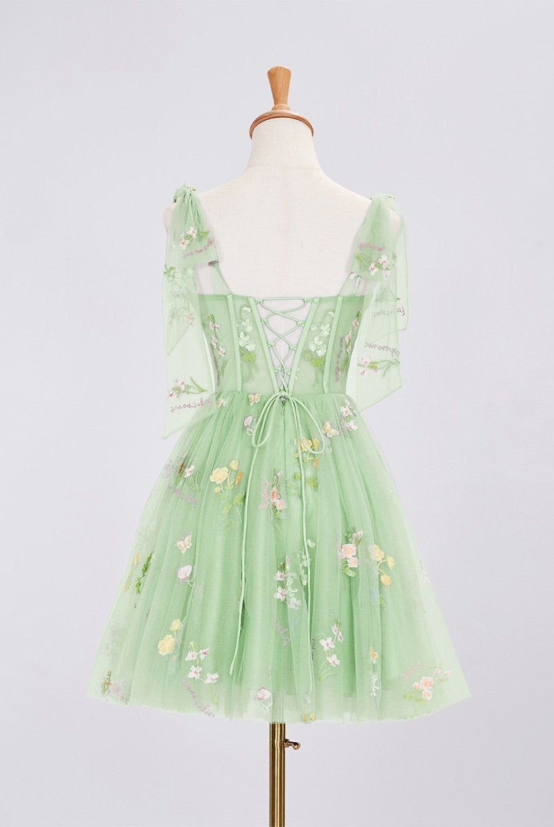 Caila | Trendy A Line Spaghetti Straps Short Homecoming Dress with Embroidery