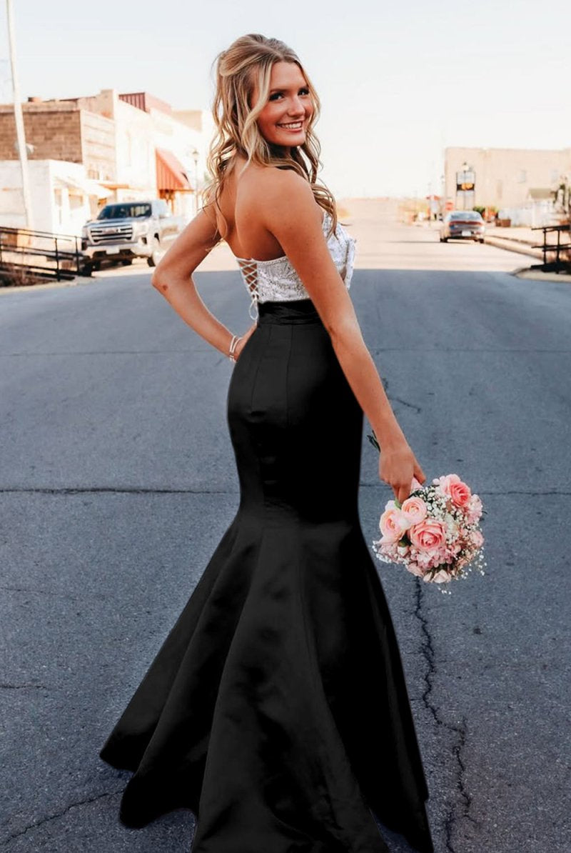 Gwenny | Pink - Mermaid Satin Strapless Long Prom Dresses with Beaded Bow - KissProm