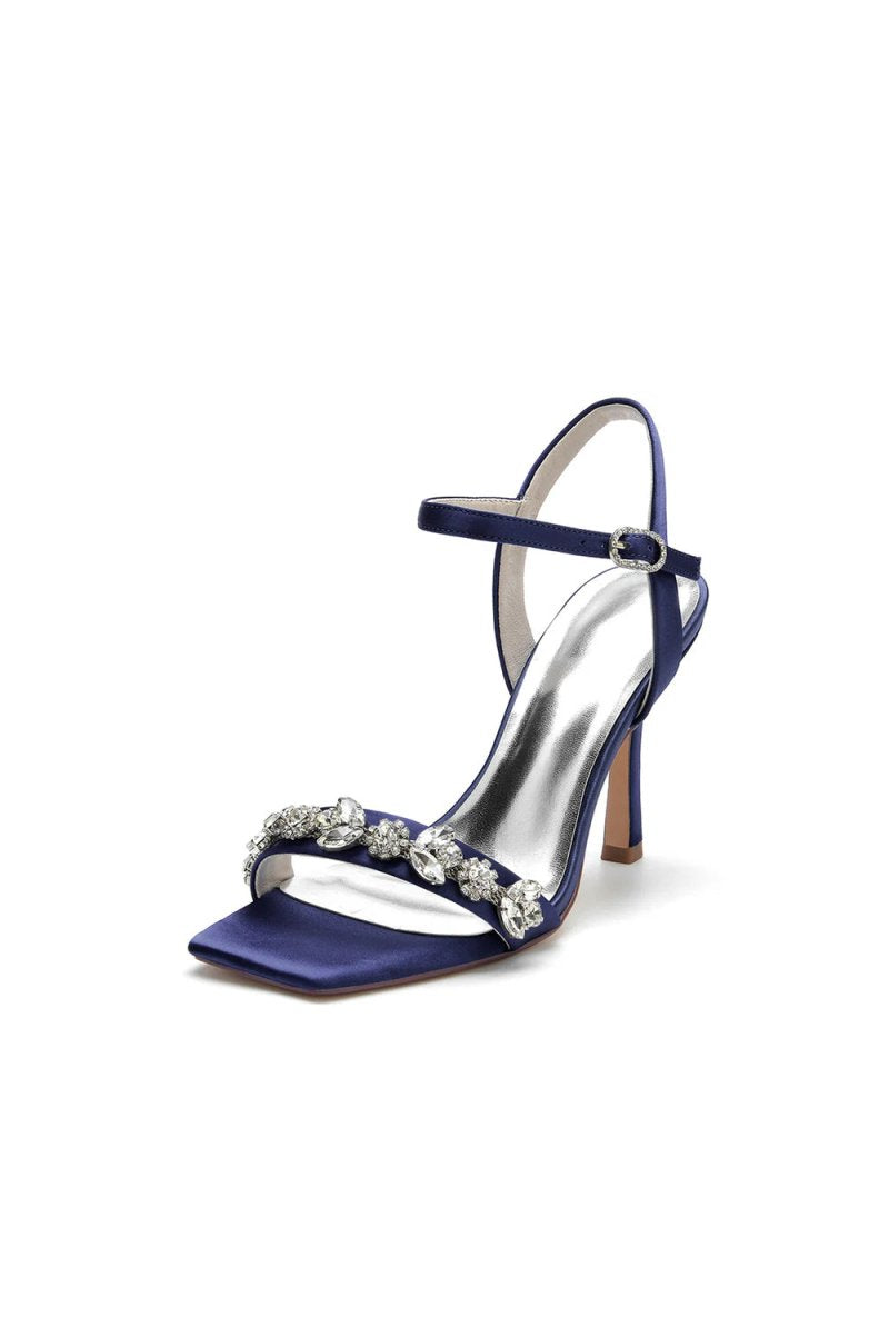 Simple Single Strap Beaded Satin Stiletto Sandals - KissProm
