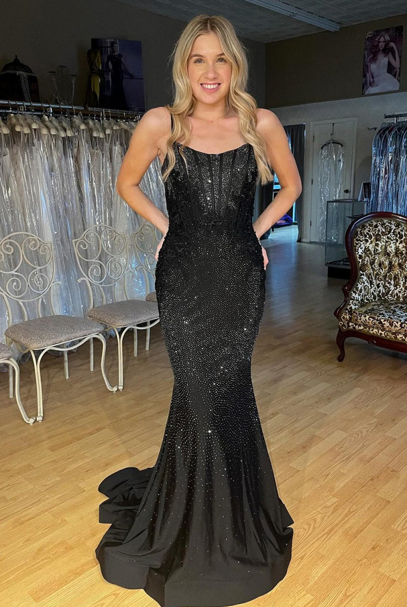 Hadley | Black Scoop Neck Mermaid Prom Dresses With Beading