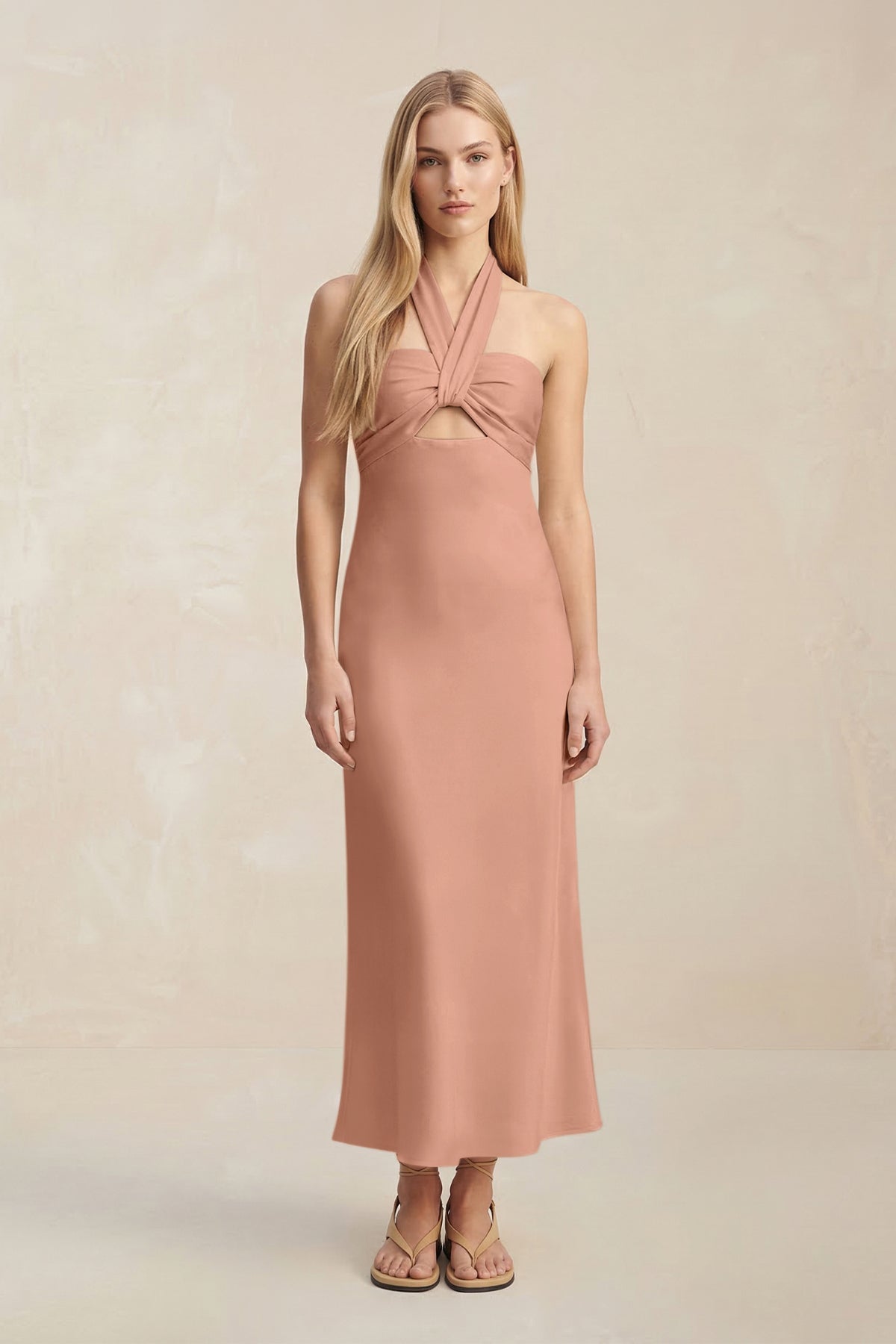 waist knot midi dress Cream Side Knot Tie Short Sleeve Maternity Midi Dress