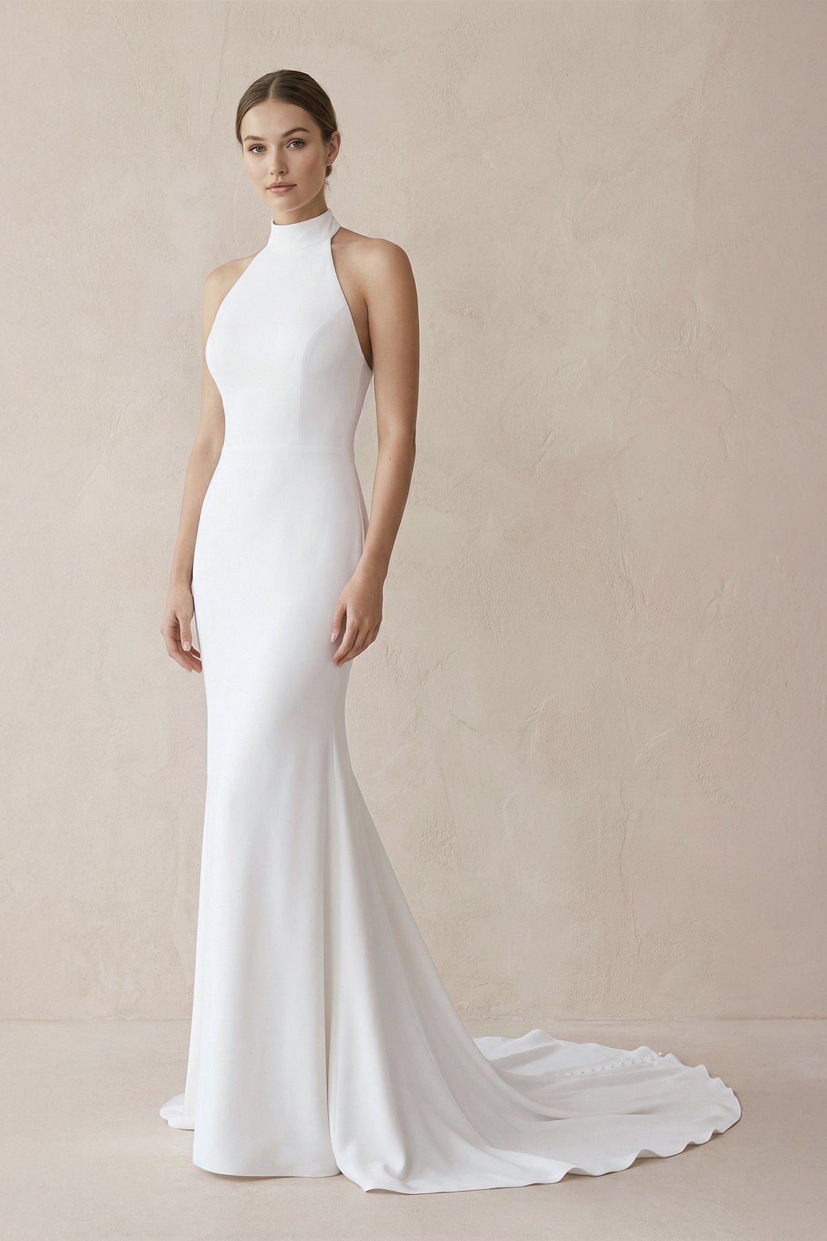 halter mermaid wedding dress Halter Mermaid Satin Wedding Dress With Beading, White / 6