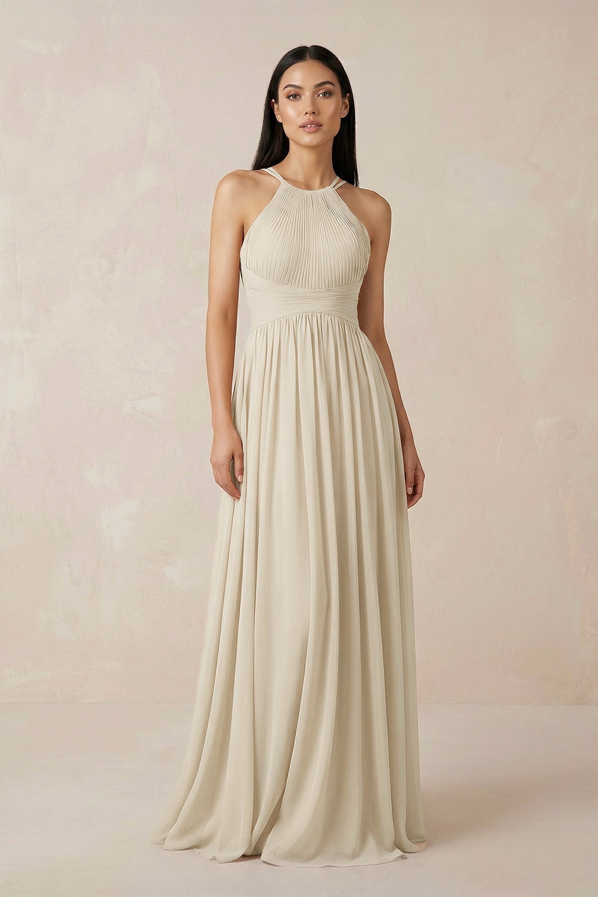 Halter Neck A-Line Chiffon Bridesmaid Dress in Champagne, Champagne / 28