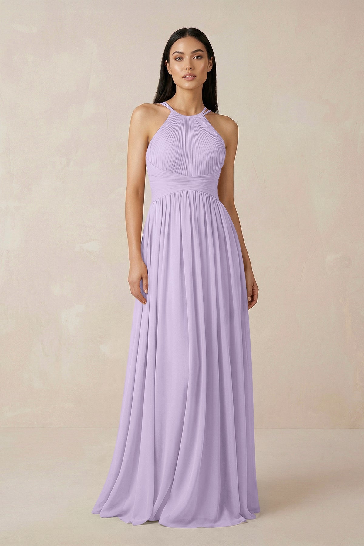 KissProm Halter Neck A-Line Chiffon Bridesmaid Dress in Lavender, Lavender / 20