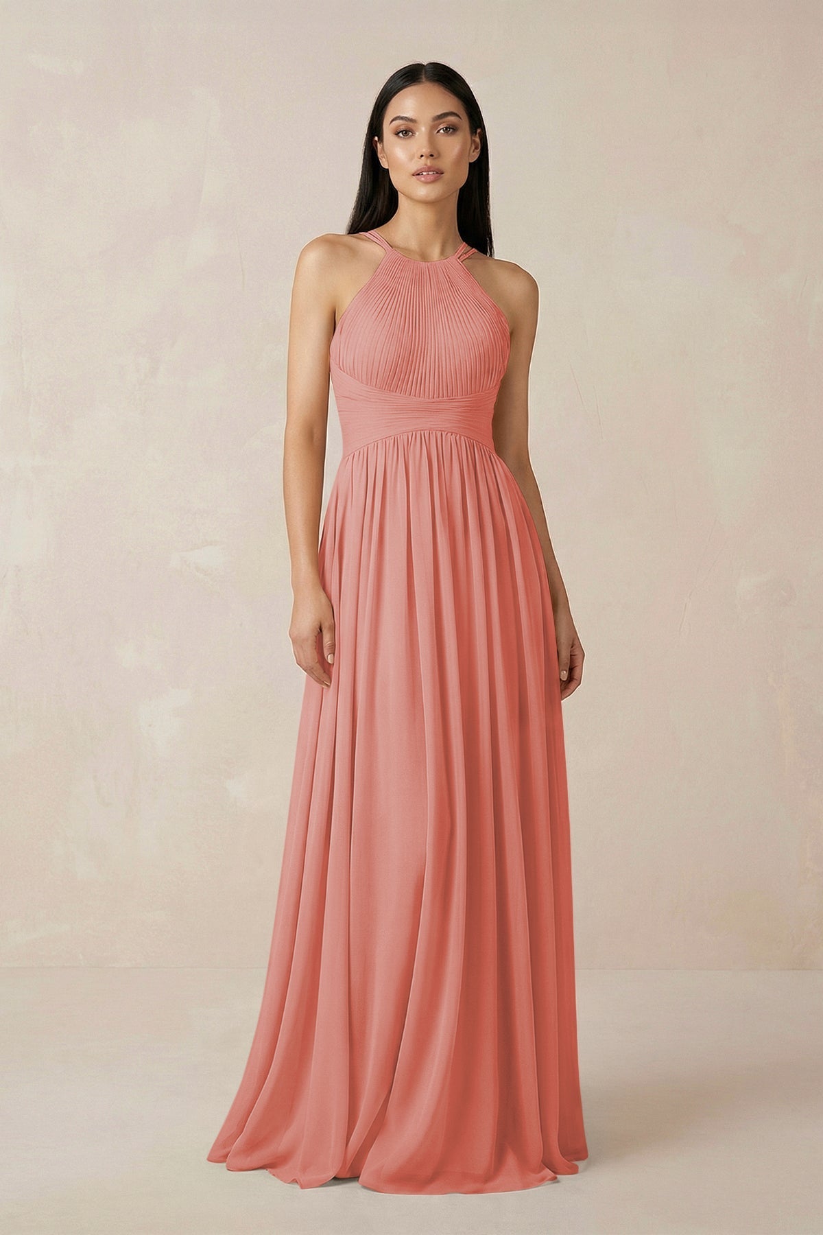 Halter Neck A-Line Chiffon Bridesmaid Dress in Mulberry, Mulberry / 10