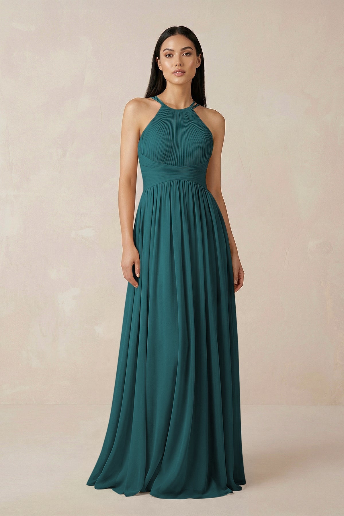 Halter Neck A-Line Chiffon Bridesmaid Dress in Pine, Pine / 28