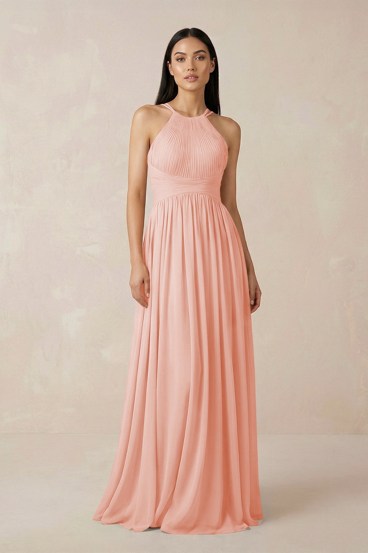 Halter Neck A-Line Chiffon Bridesmaid Dress in Rose Petal, Rose Petal / 10