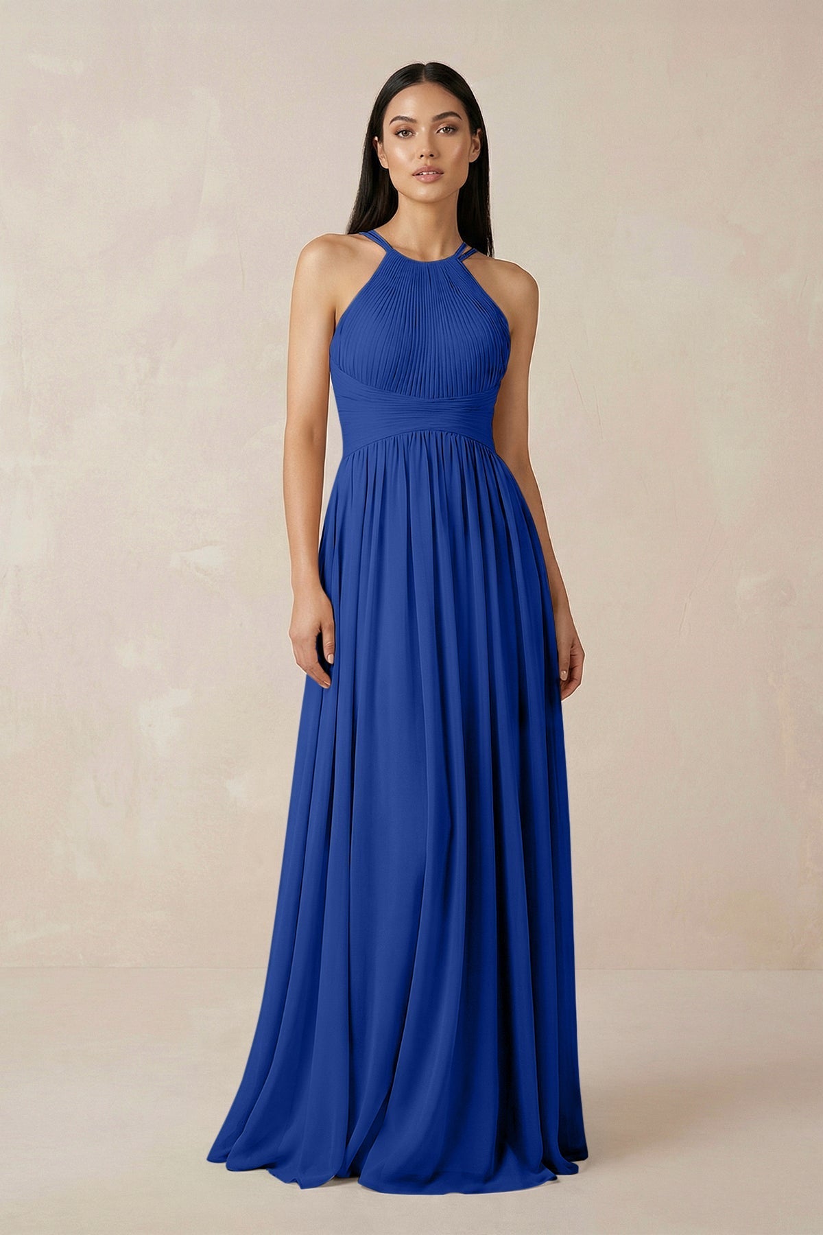 Halter Neck A-Line Chiffon Bridesmaid Dress in Royal Blue, Royal Blue / 14 Halter Neck A-Line Chiffon Bridesmaid Dress in Royal Blue, Royal Blue / 14