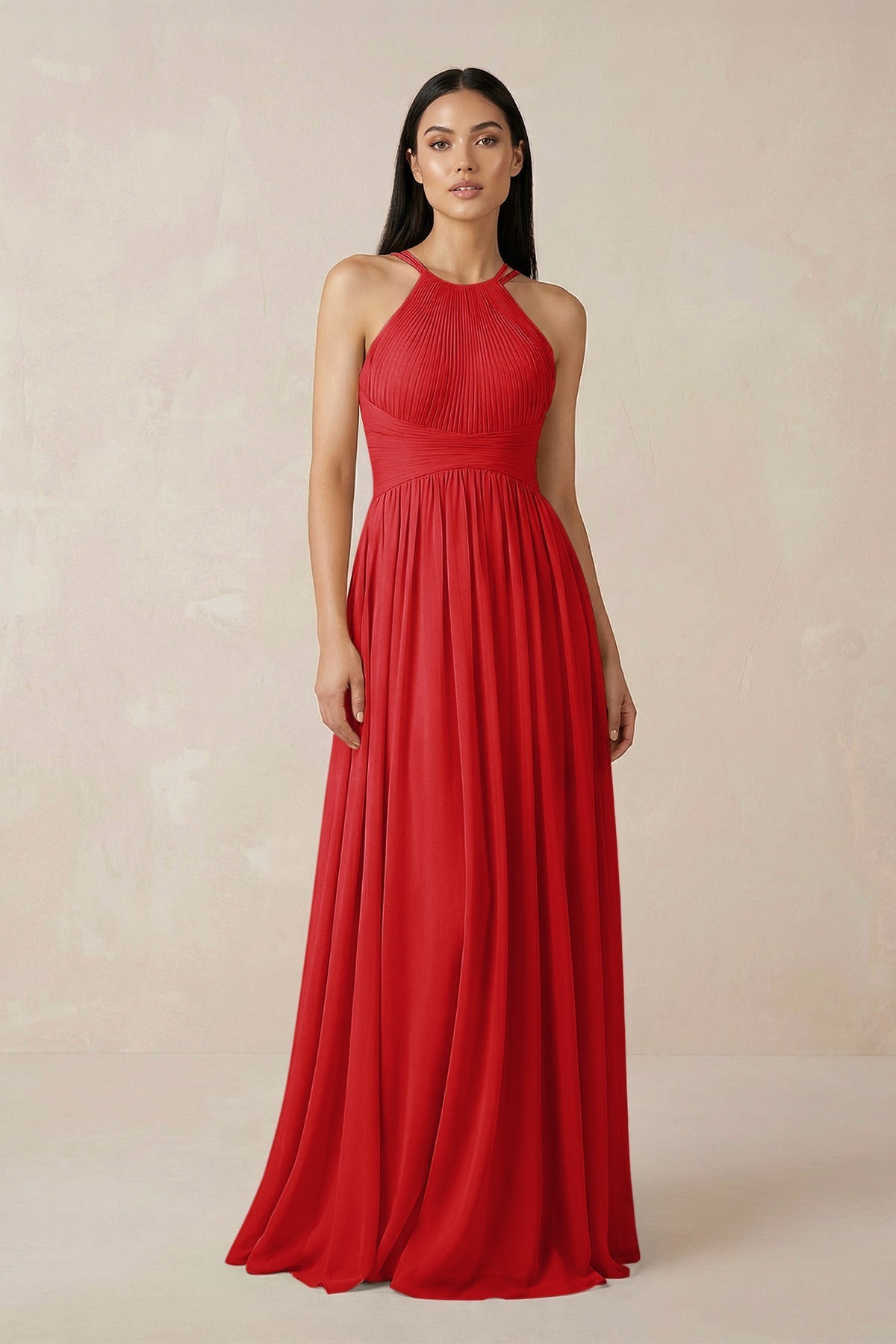 red chiffon halter dress KissProm Neck A-Line Bridesmaid in Ruby Red, Ruby / Custom Size( Free ) Consignment Iskatewear Red Velvet Beach dress NOV25Wk2 Color:Pink/Silver Pale Yellow