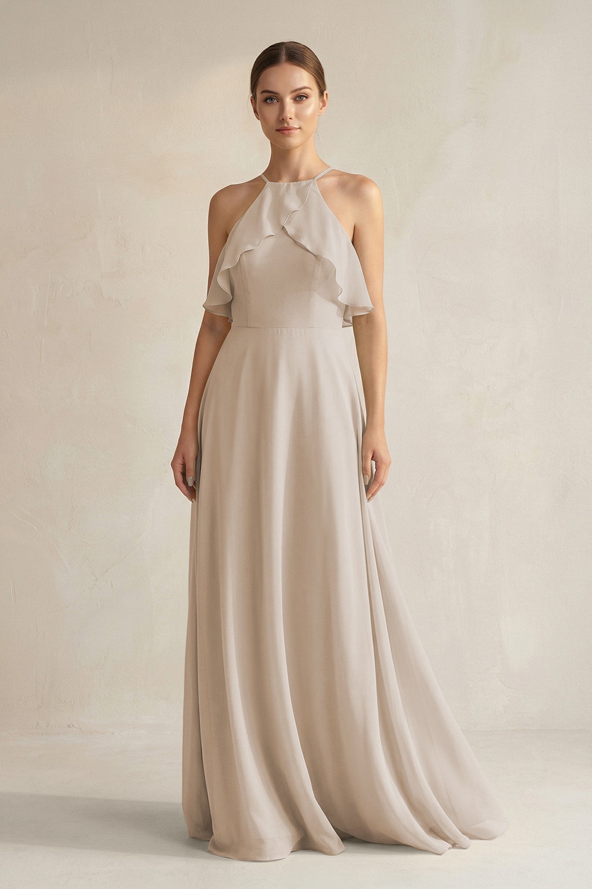 halter top chiffon wedding dresses Neck A-Line Bridesmaid Dress with Keyhole in Frost Plus Size Graduation Dresses versatile midi dress Color:Smoky Blue Rehearsal Dinner