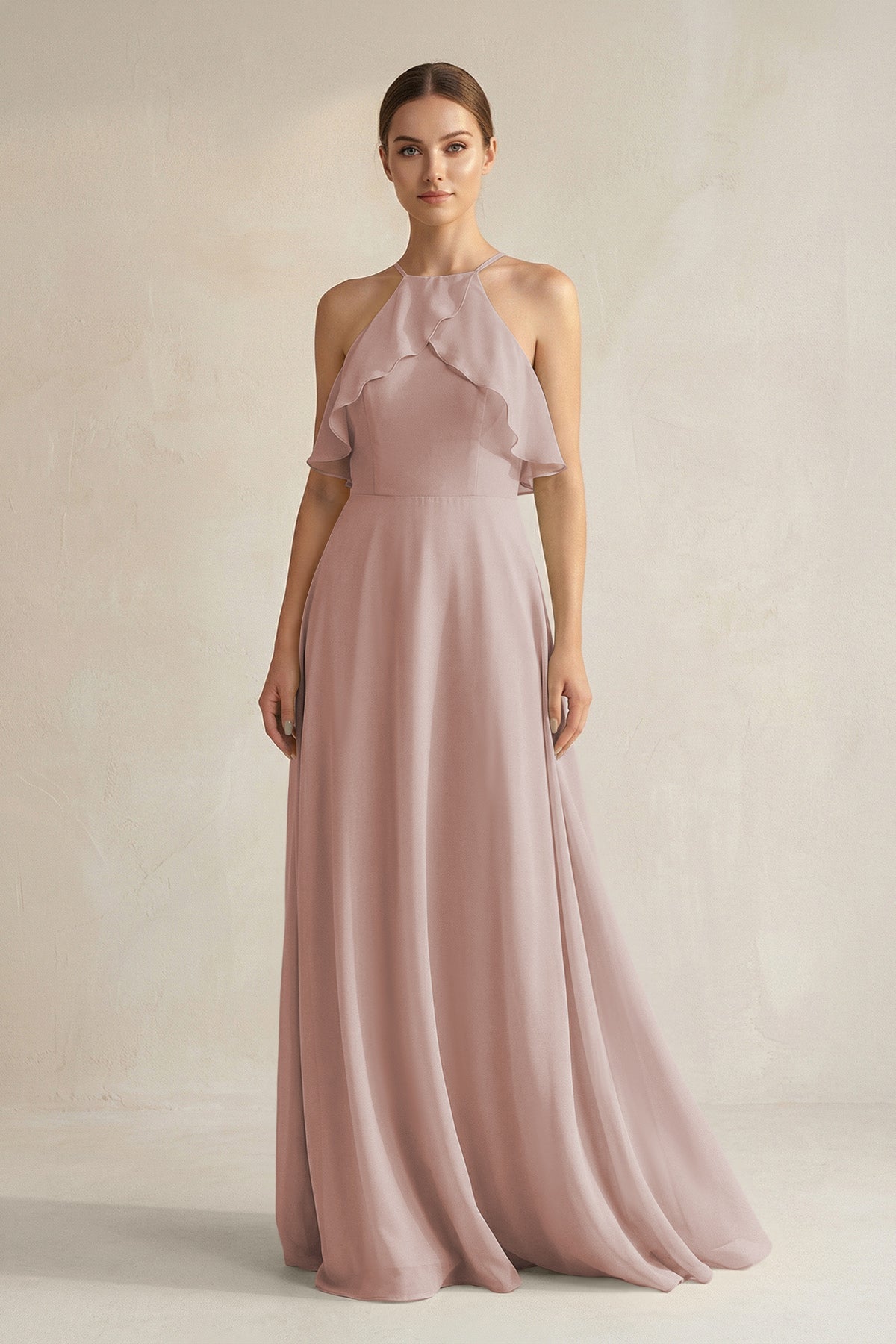 halter top bridesmaid dress KissProm Neck A-Line Chiffon with Keyhole in Toffee, Toffee / 24 Colour:Ivory/Sand Princess Evening Gowns to Elevate your special occasion CC illusion dresses