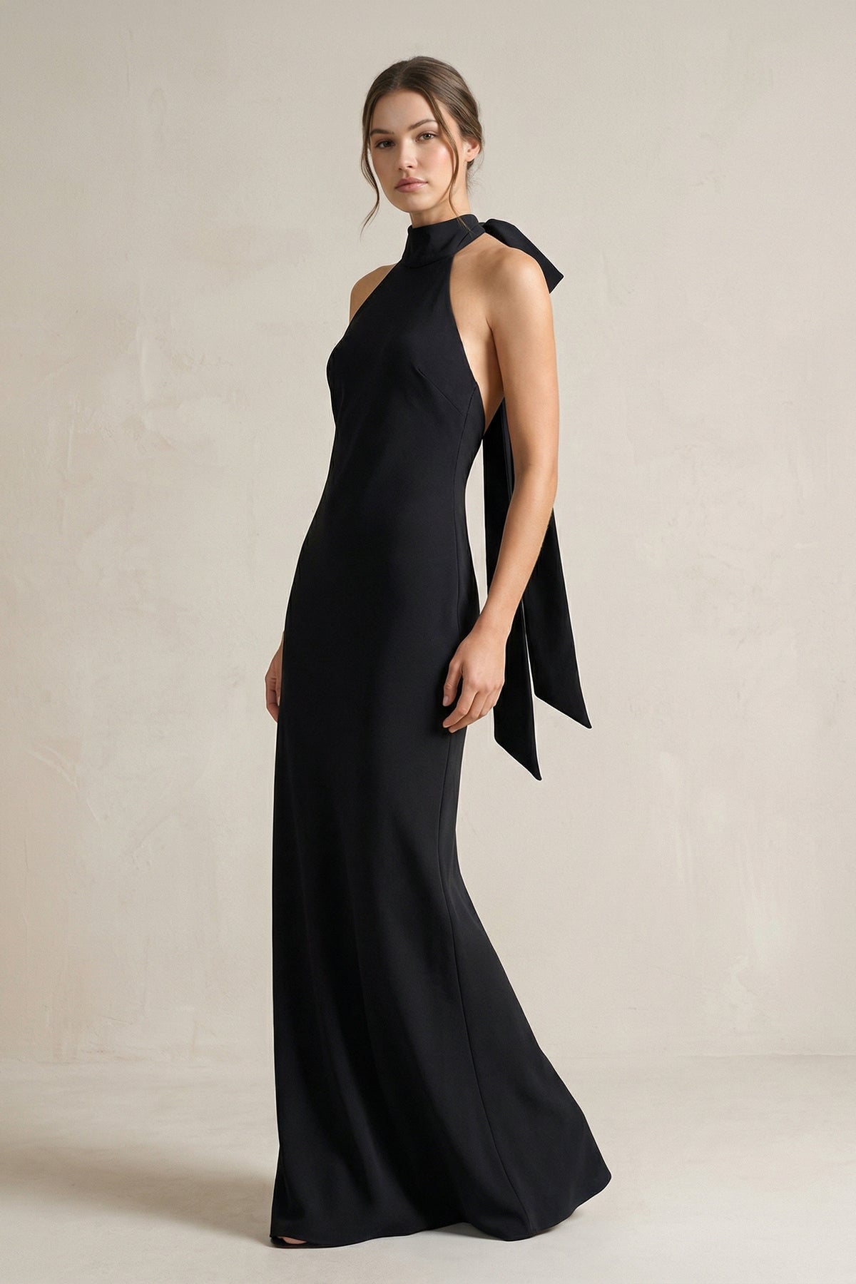 black dress shirt with black vest Black Halter Neck Floral Printed Satin Midi Dress main image 0