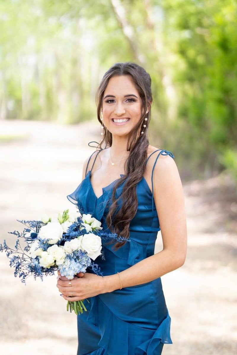 Hartlyn | Tie Shoulder Red Mermaid Ruffle Tiered Long Prom Dress with Slit