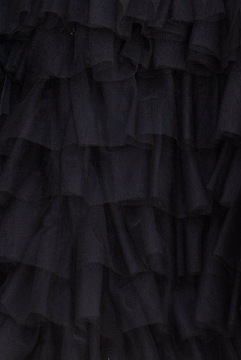 Havannah | Black - Strapless A Line Tiered Tulle Homecoming Dress With Bow