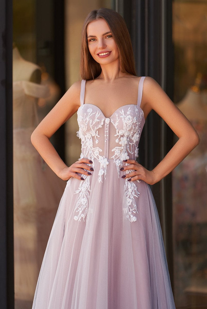 Felicity |Lavender A-line Sweetheart Neckline Tulle Sweep Train Prom Dress
