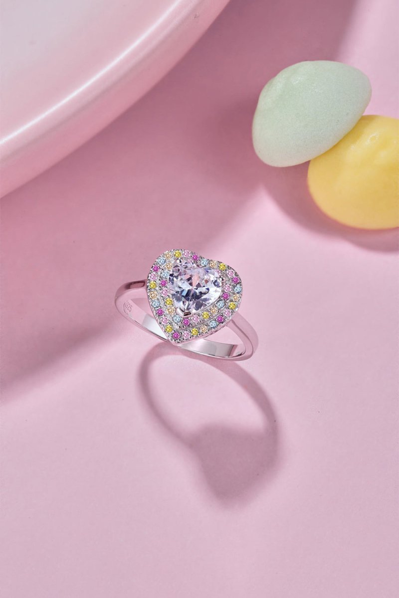 Heart Shape Colorful Zircon Sterling Silver Ring - KissProm