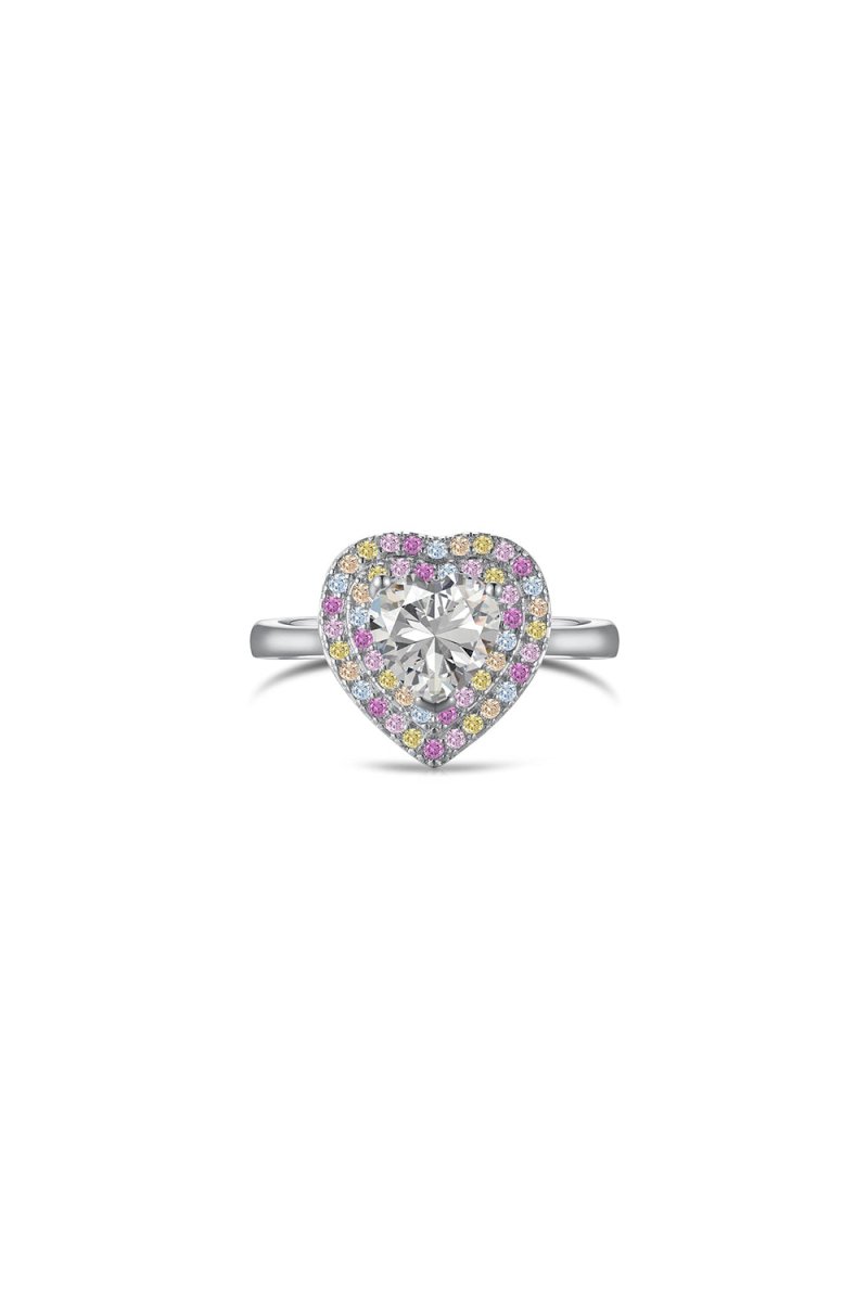 Heart Shape Colorful Zircon Sterling Silver Ring - KissProm