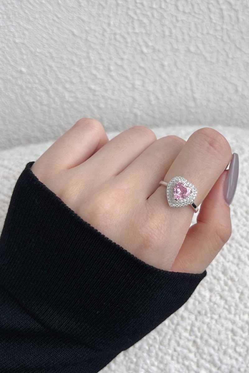 Heart Shape Pink Zircon Sterling Silver Ring - KissProm